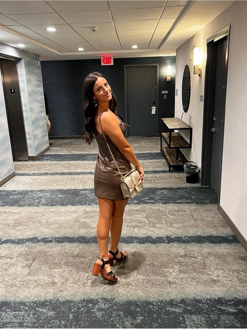 Brown Faux Leather One Shoulder Mini Dress - Express